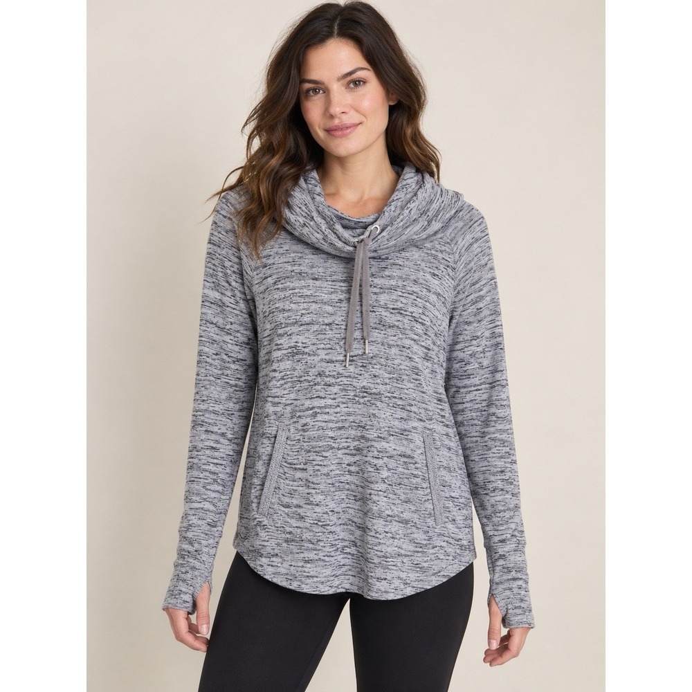 Athleta Sentry Hoodie Women's Gray Marled L Cowl Neck Thumbholes Pockets